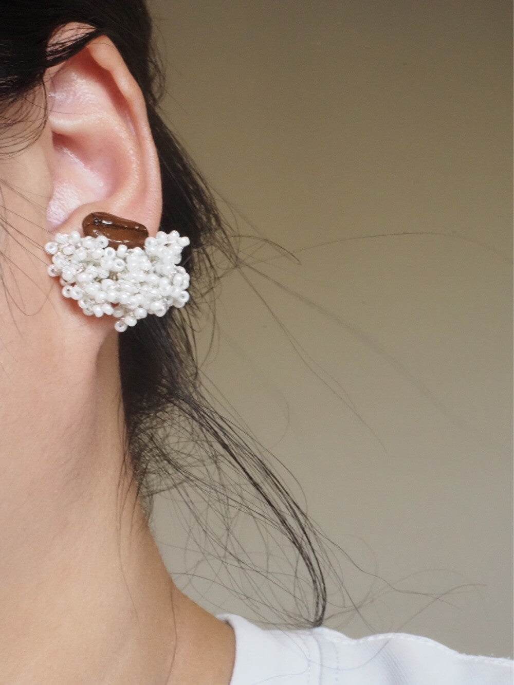 Coffee&Lace Beaded Earrings,Lumivault.