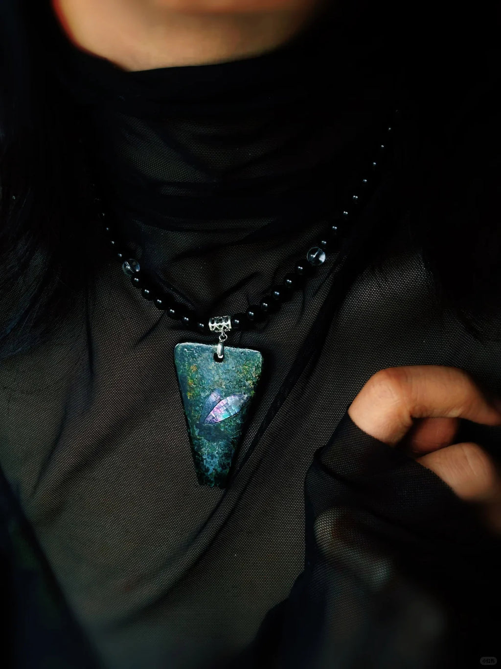 Silver Waterfall Star Stream Lacquer Necklace,Lumivault.