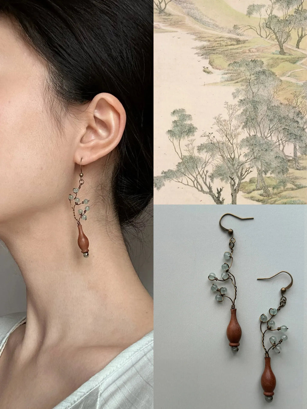 Chinoiserie Spring Scenery Earrings,Lumivault.