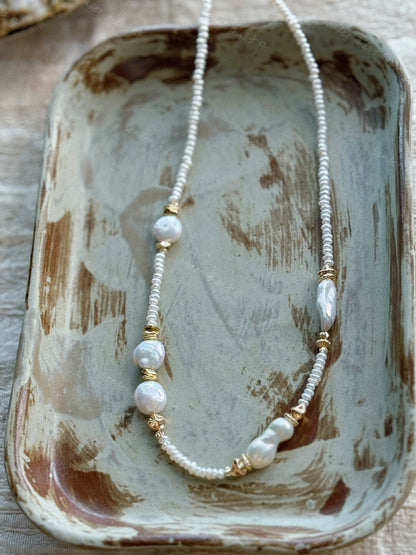 At The Neckline Colorful Baroque Pearl Necklace