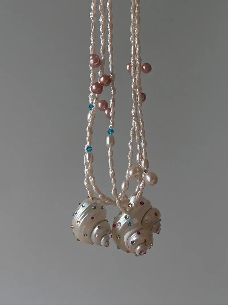 Handmade Freshwater Keshi Pearl Conch Necklace,Lumivault.