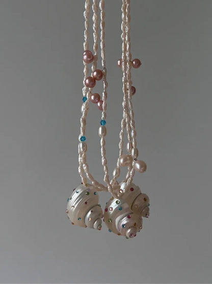 Handmade Freshwater Keshi Pearl Conch Necklace,Lumivault.