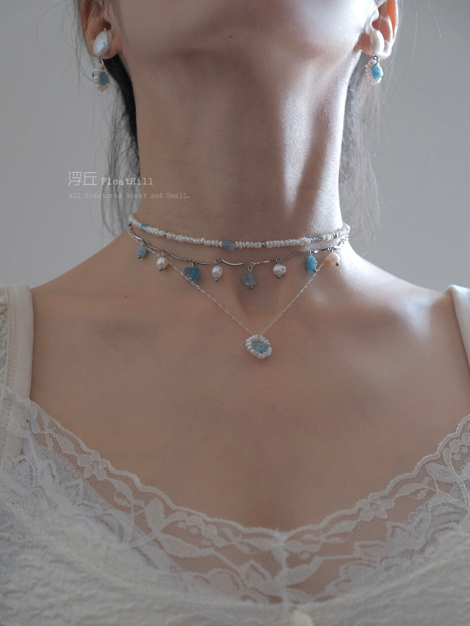 Blue Island Pearl Aquamarine Beaded Necklace,Lumivault.