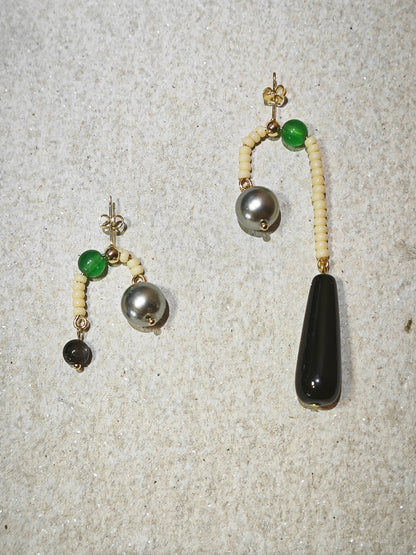 Chinoiserie Natural Agate Pearl Dangle Earrings