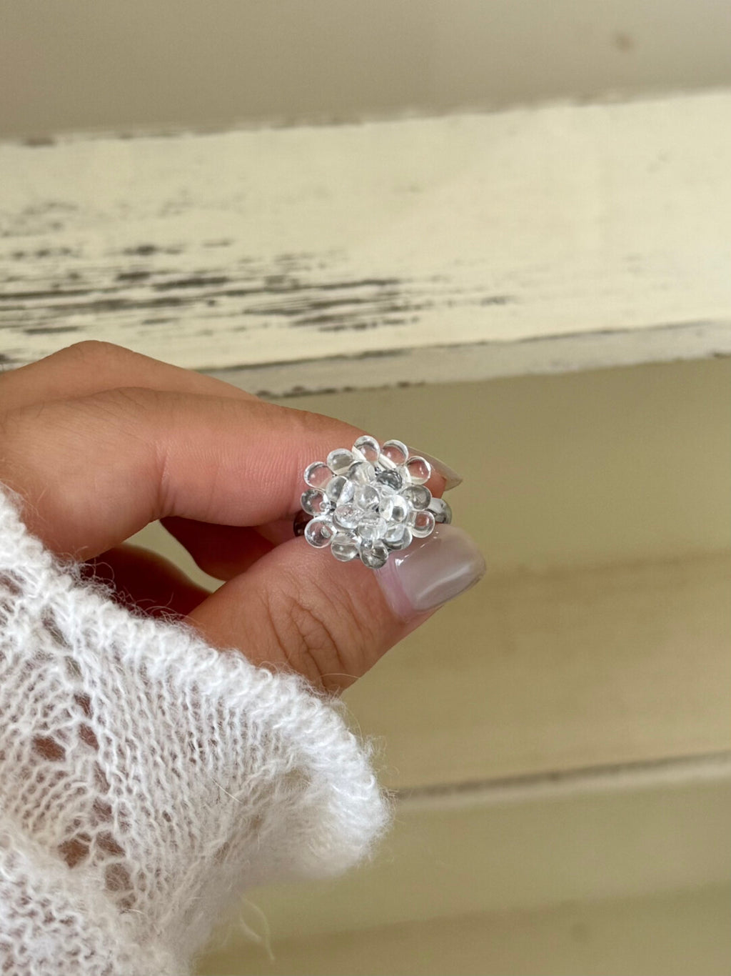 Gentle Dewdrop Beaded Open Ring,Lumivault.