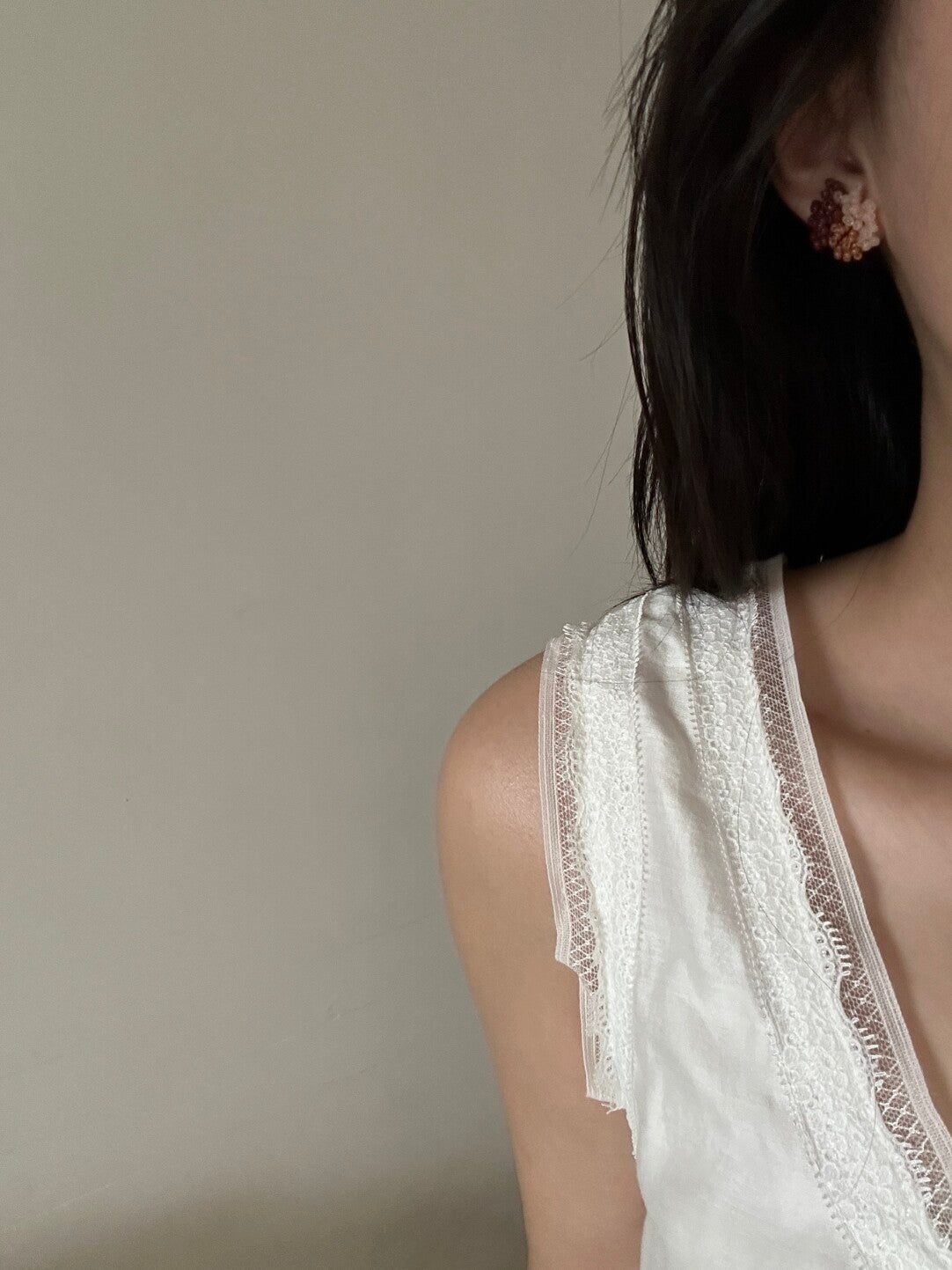 Original Retro Pink-Brown Beaded Earrings