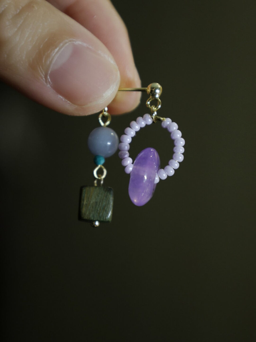Chinoiserie Lilac Beaded Earrings,Lumivault.