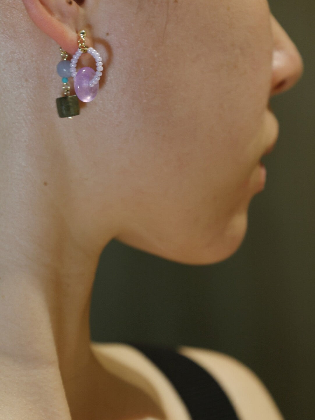 Chinoiserie Lilac Beaded Earrings,Lumivault.