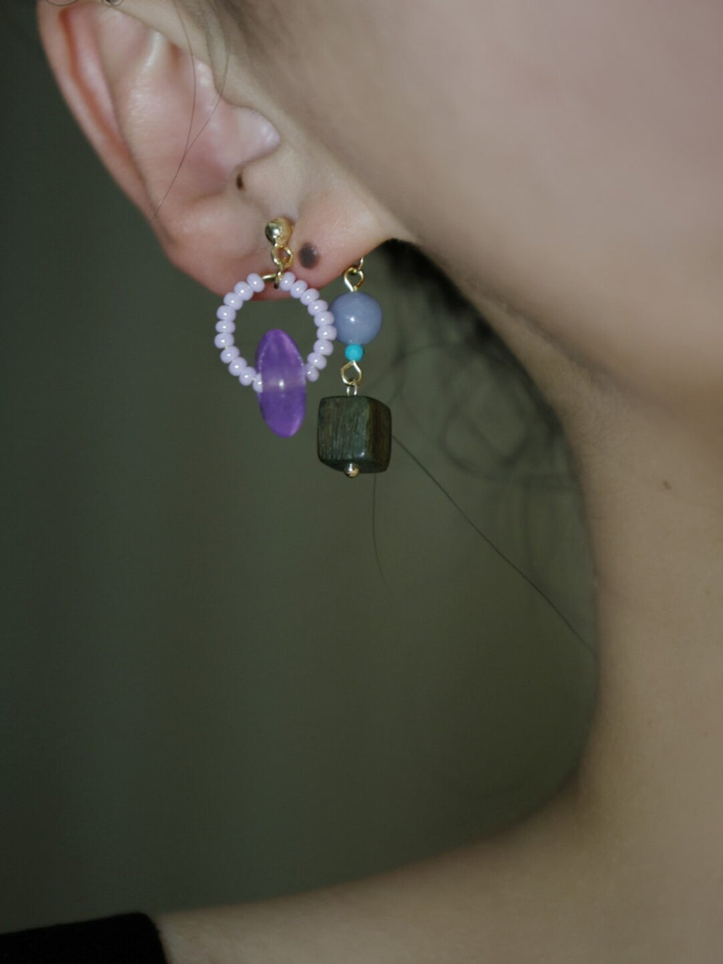 Chinoiserie Lilac Beaded Earrings,Lumivault.