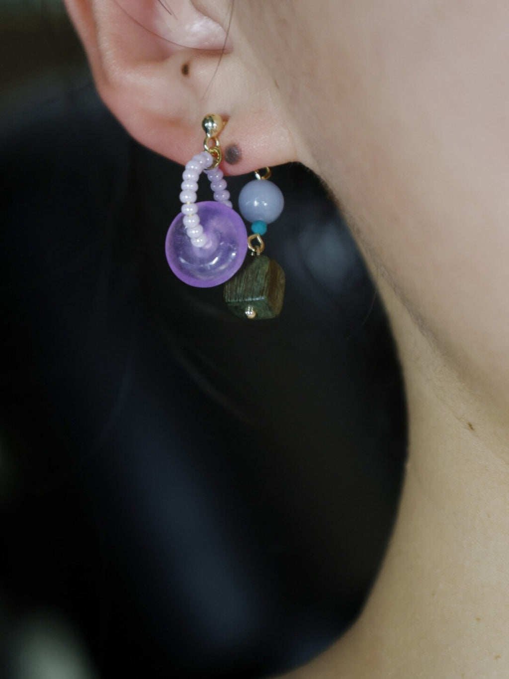 Chinoiserie Lilac Beaded Earrings,Lumivault.