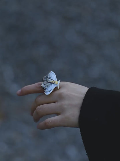 Handmade Ceramic Blue Moth Ring